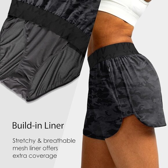 Women's Running Shorts with Zipper Pockets Quick-Dry Elastic Waist Band Athletic - Picture 3 of 5